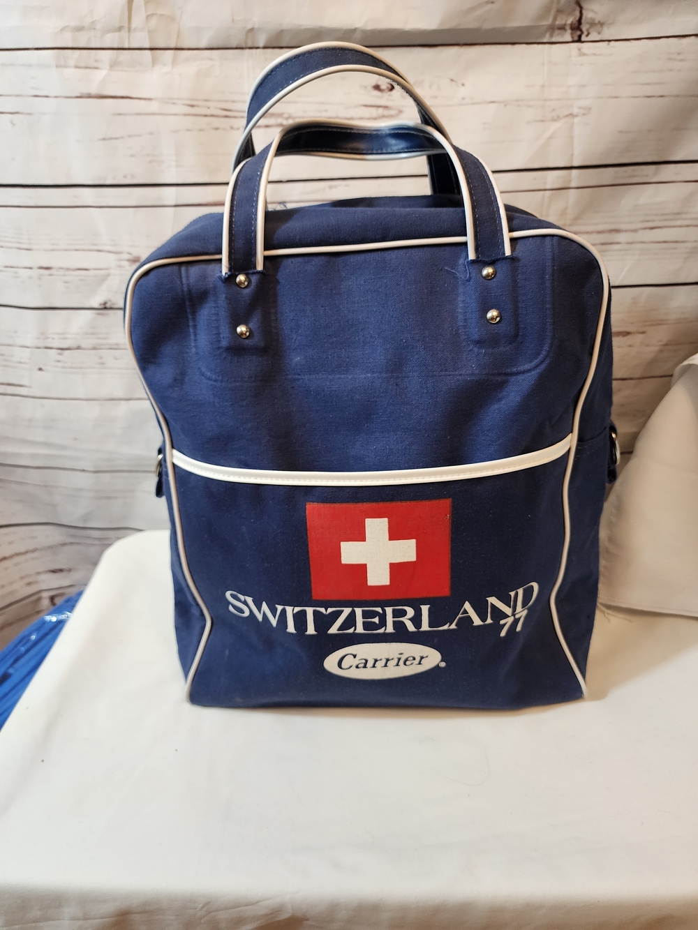 Vintage 60s 70s Switzerland Canvas Travel Flight Airlines